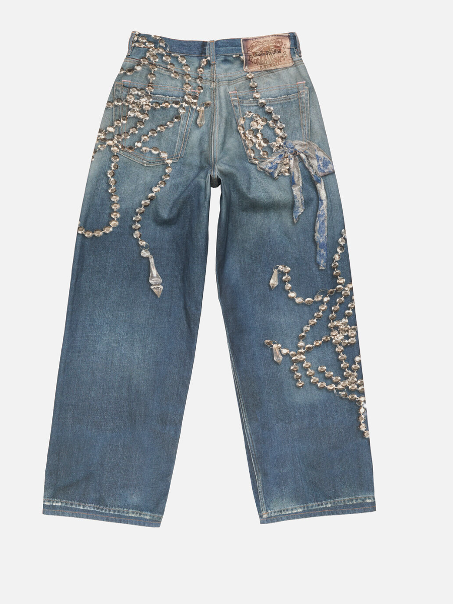 Crystal And Bow Clone Print Jeans