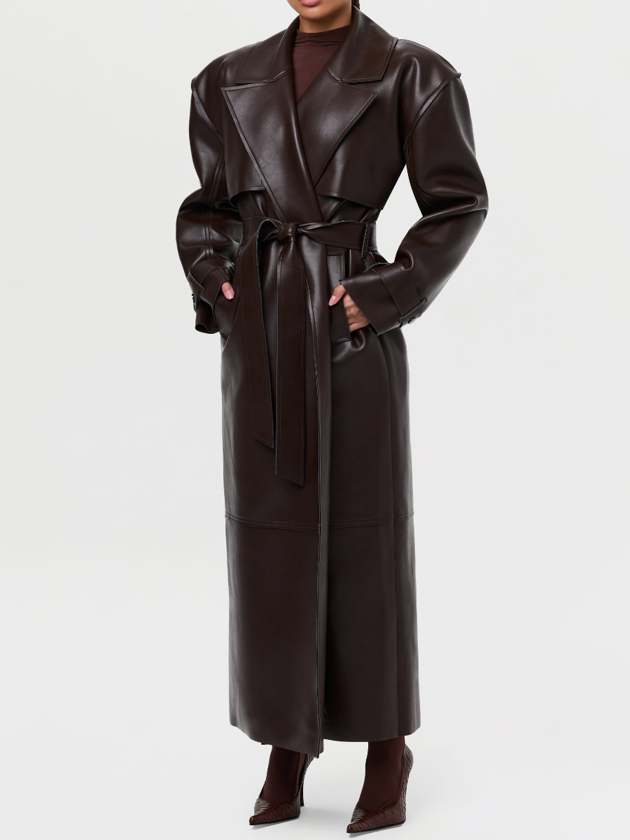 Lapel Long Leather Coat