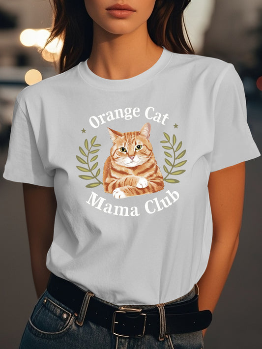 orange tabby cat illustration Fashion women's pure cotton T-shirt short sleeves