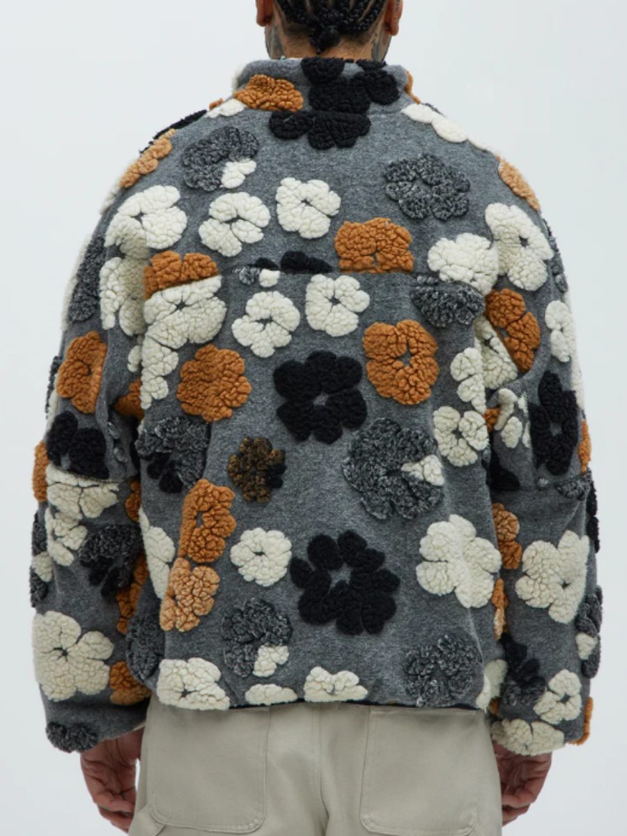 Lambskin Floral Textured Zip Coat