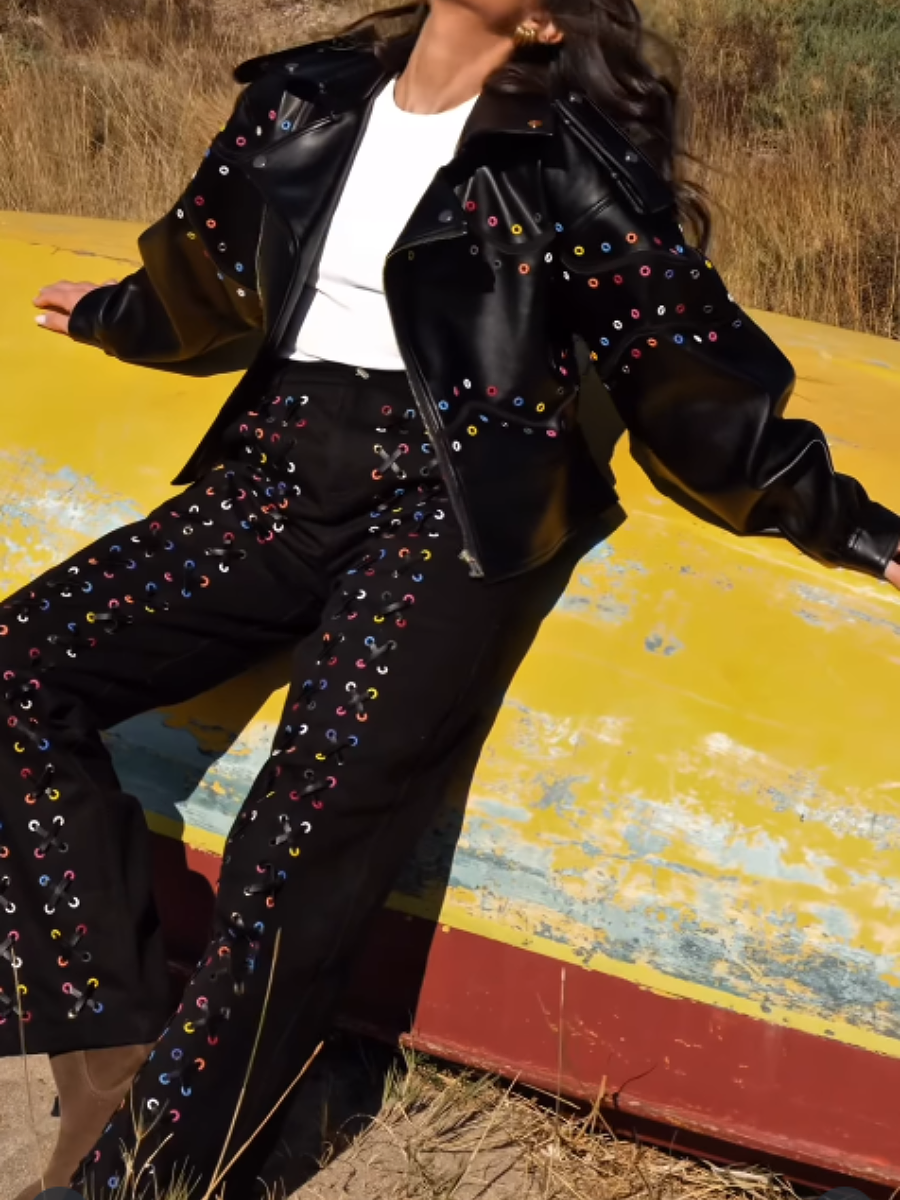 Colored Eyelet Pants Suit