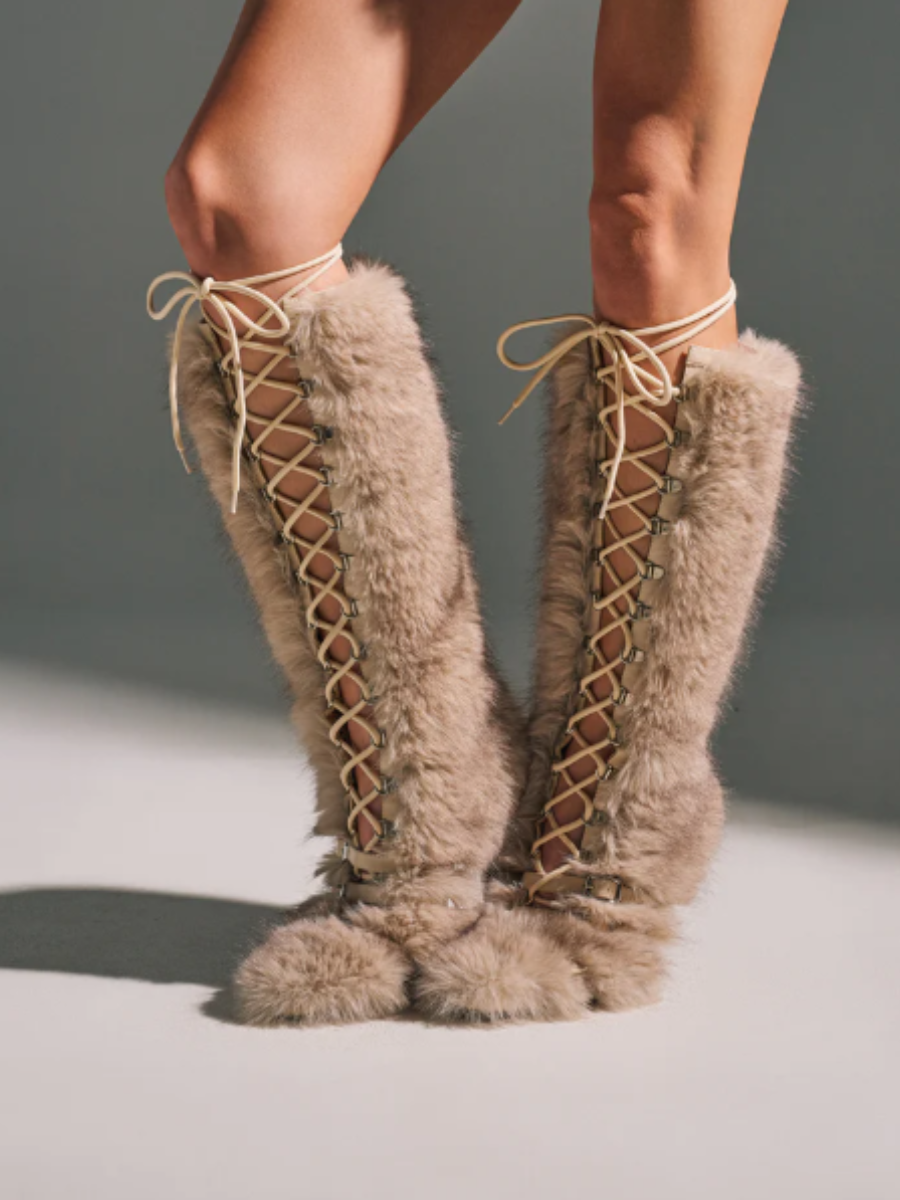 Plush Lace-Up Pumps