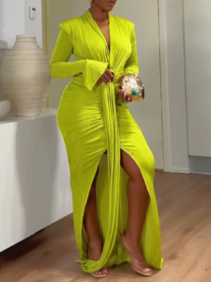 Slim-Fit Ring-Buckle Split Dress