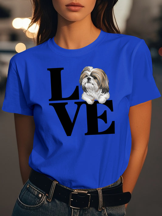LOVE Shih Tzu dog Fashion women's pure cotton T-shirt short sleeves