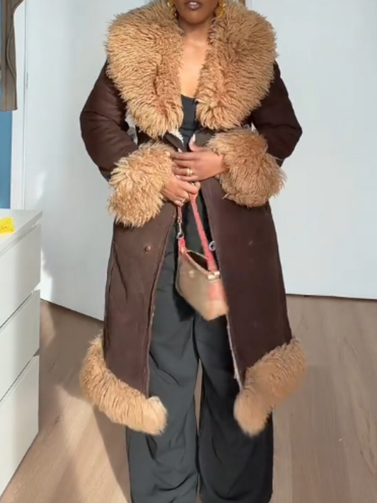 Vintage Suede Faux Fur Collar Coat