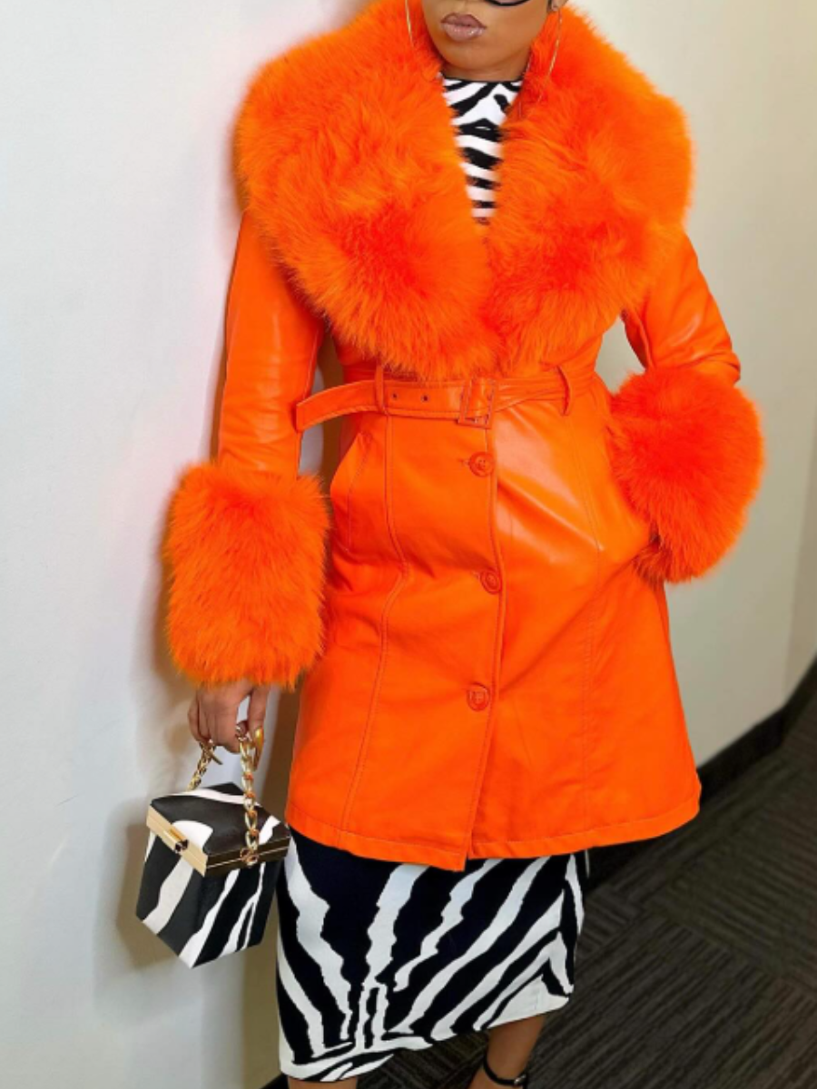 Faux Leather Jacket Fur Coat