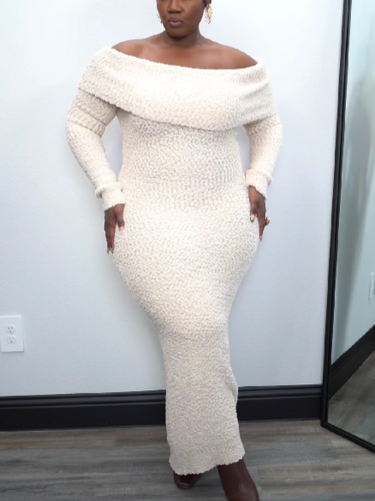 Turn-Up Open-Shoulder Knit Dress