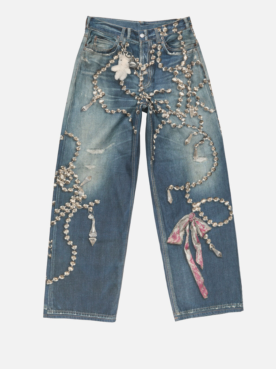 Crystal And Bow Clone Print Jeans
