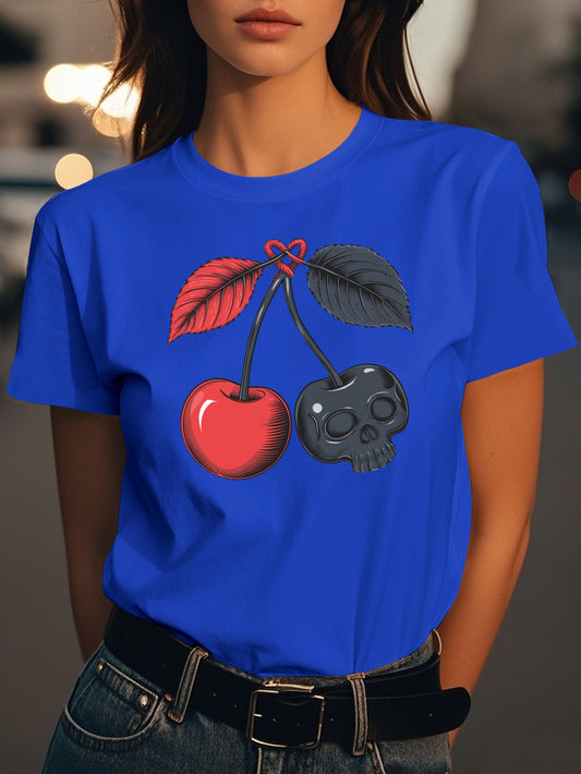 two cherries connected by stems Fashion women's pure cotton T-shirt short sleeves