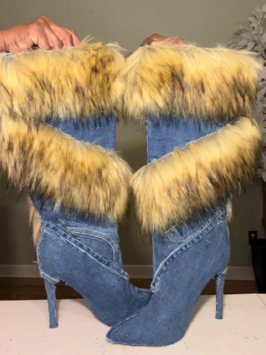 Denim Plush Pumps