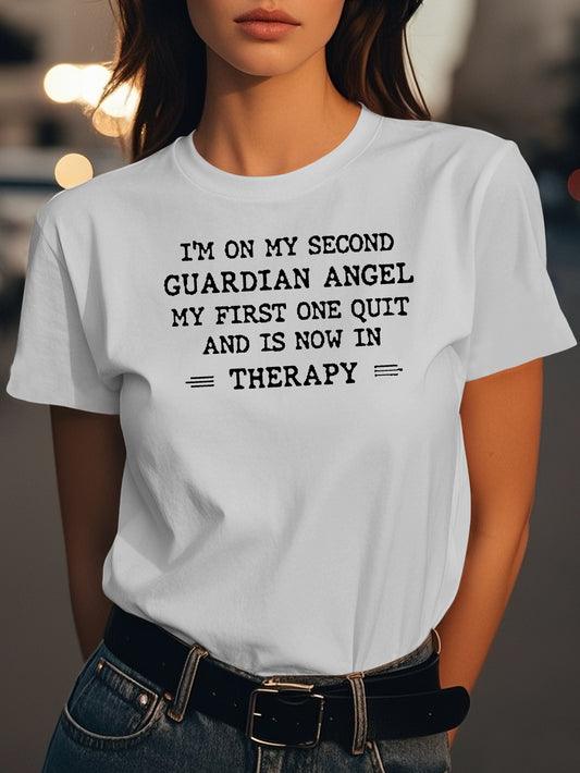 I M ON MY SECOND GUARDIAN ANGEL Fashion women's pure cotton T-shirt short sleeves
