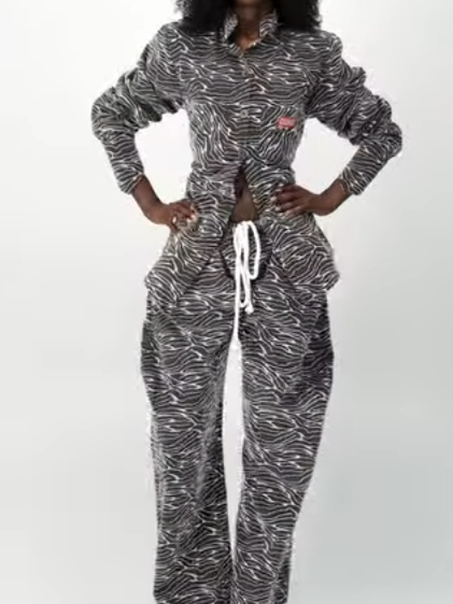 Textured Print Pants Set