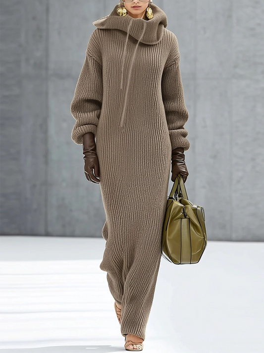 Raglan-Sleeve High-Neck Knit Dress