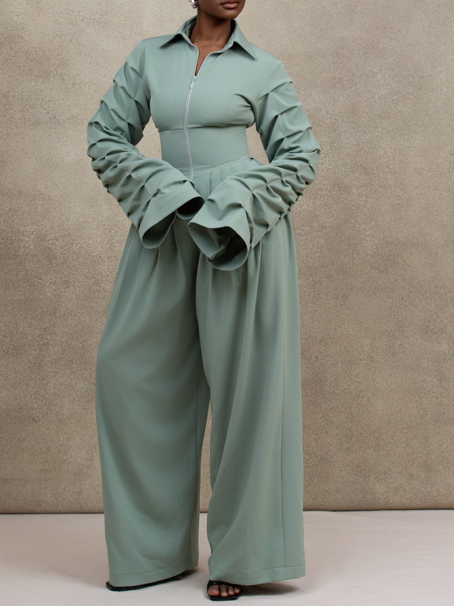 Ruffle-Sleeve Zip Jumpsuit