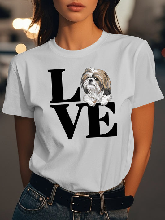 LOVE Shih Tzu dog Fashion women's pure cotton T-shirt short sleeves