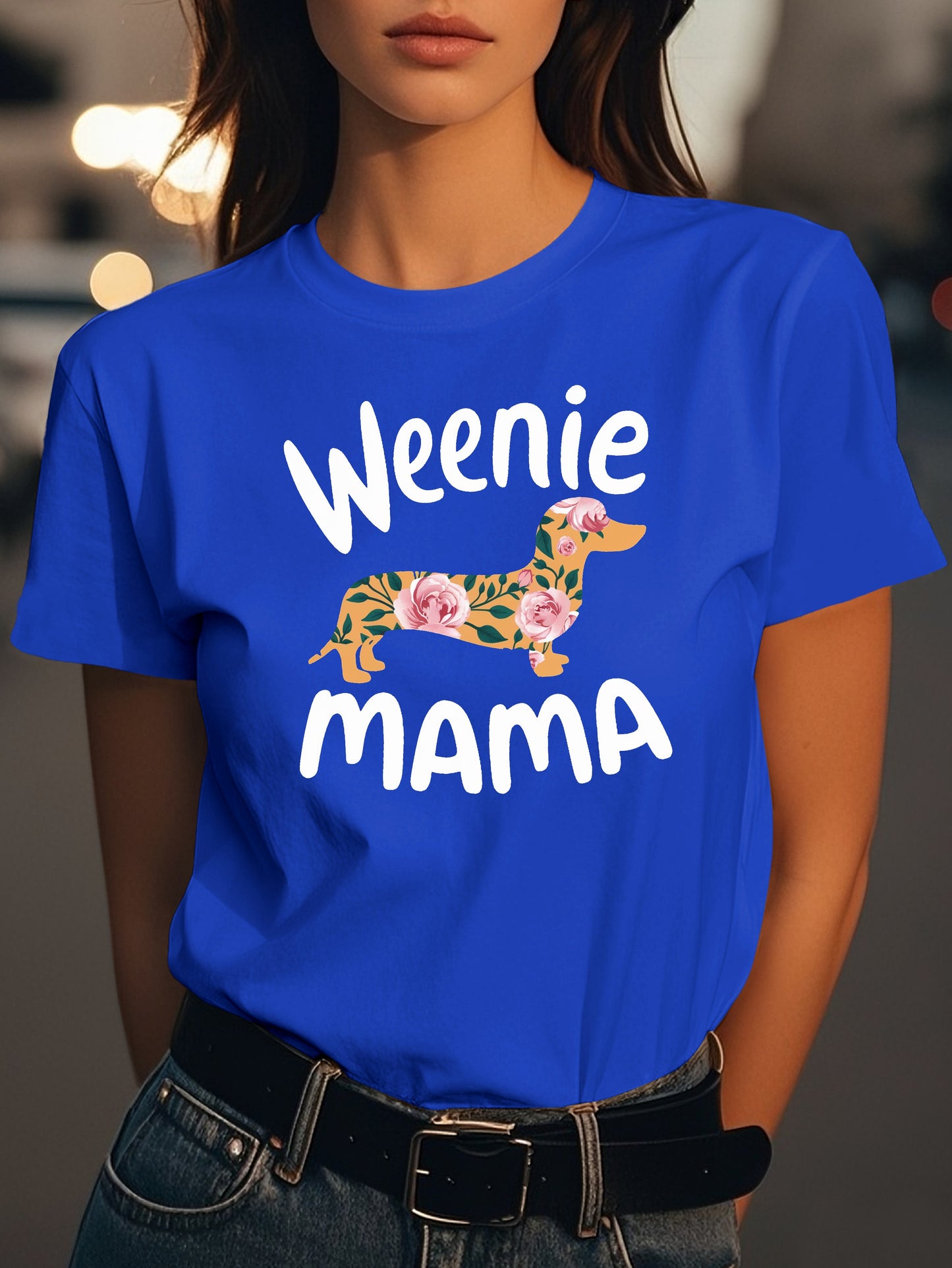 Weenie Mama with Dachshund Fashion women's pure cotton T-shirt short sleeves