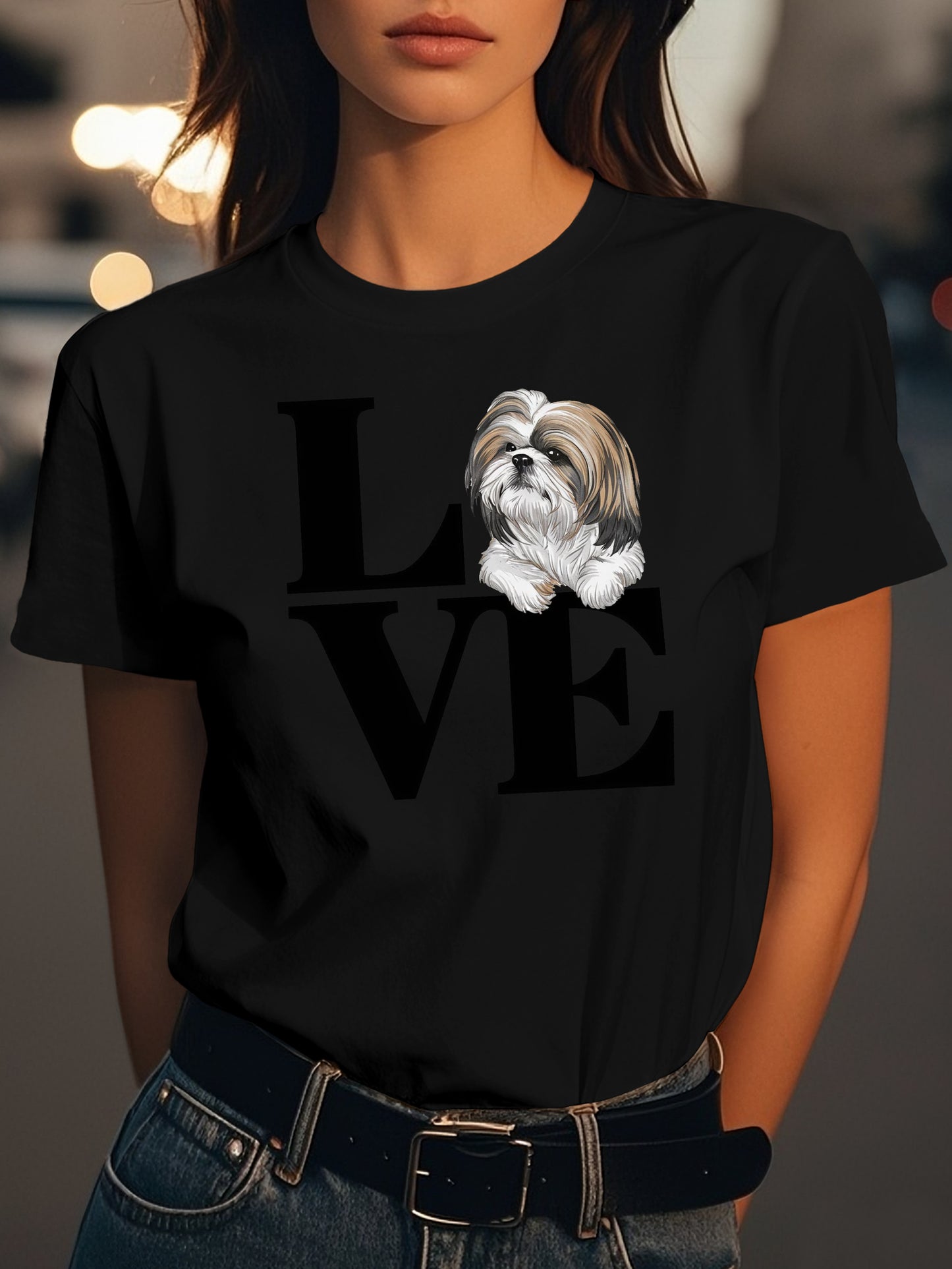 LOVE Shih Tzu dog Fashion women's pure cotton T-shirt short sleeves