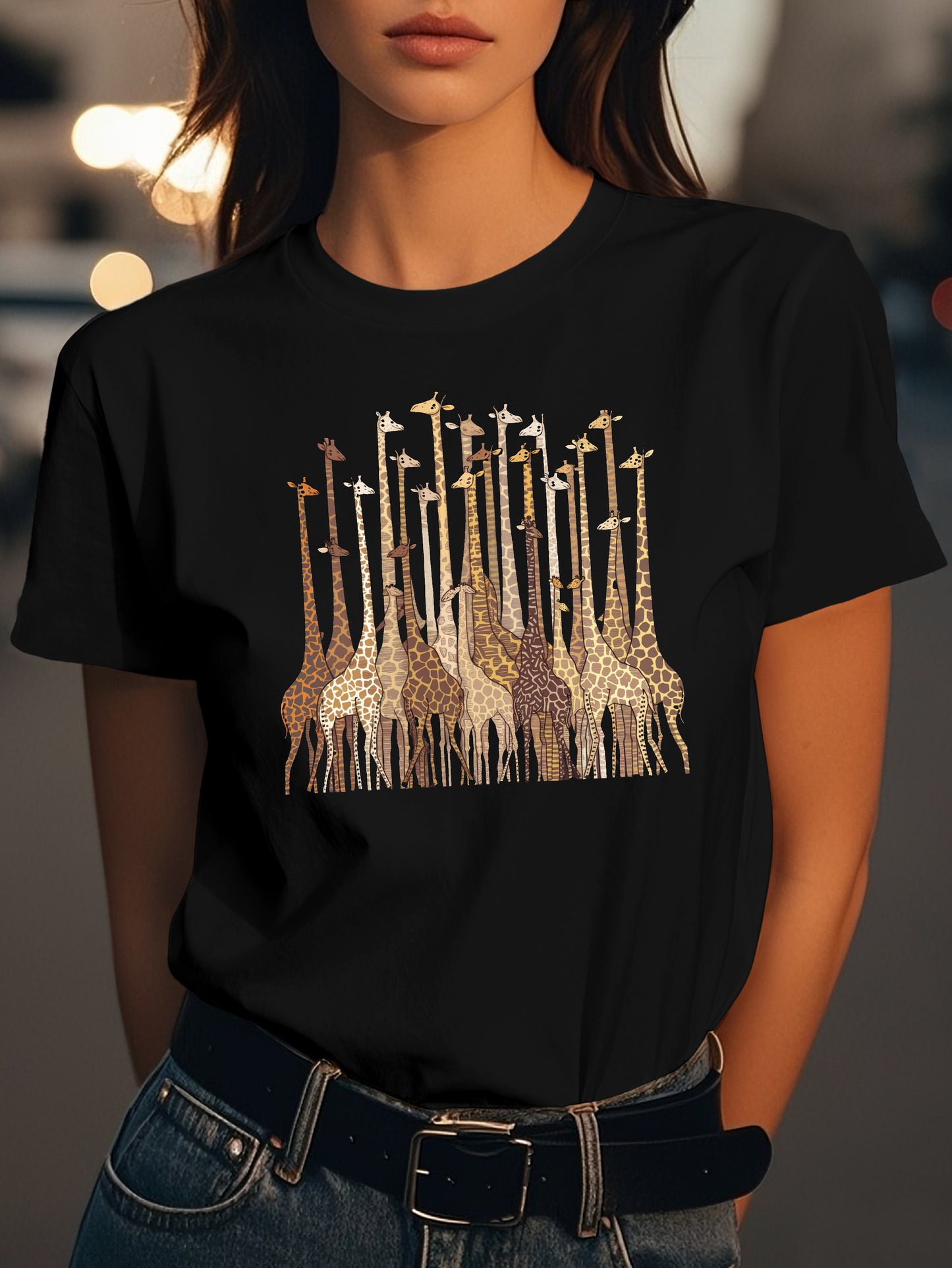 Abstract giraffes Fashion women's pure cotton T-shirt short sleeves