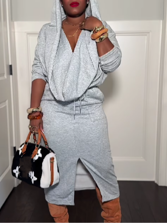 Hooded Skirt Split Set