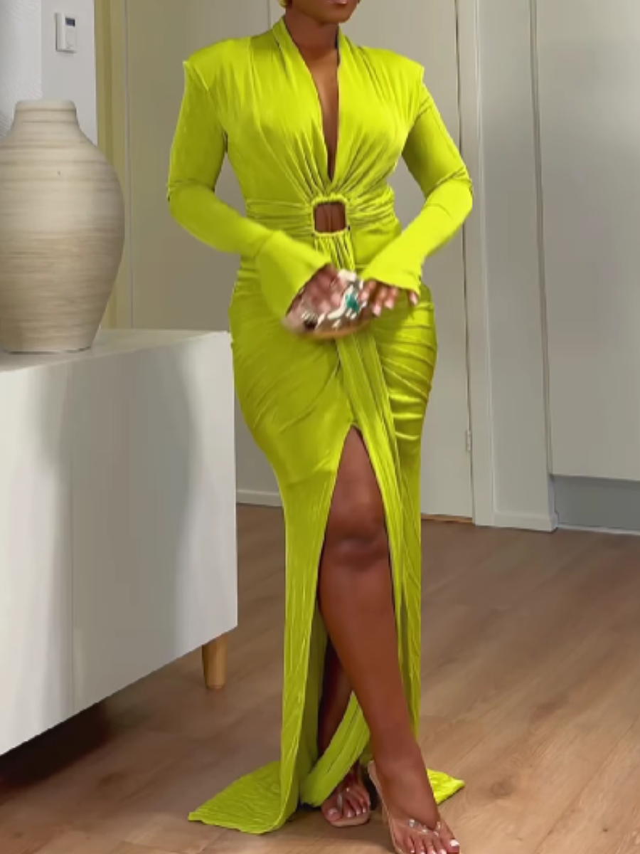 Slim-Fit Ring-Buckle Split Dress