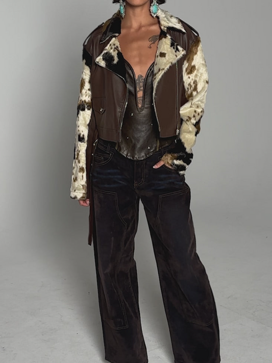 Faux Leather Short Biker Jacket