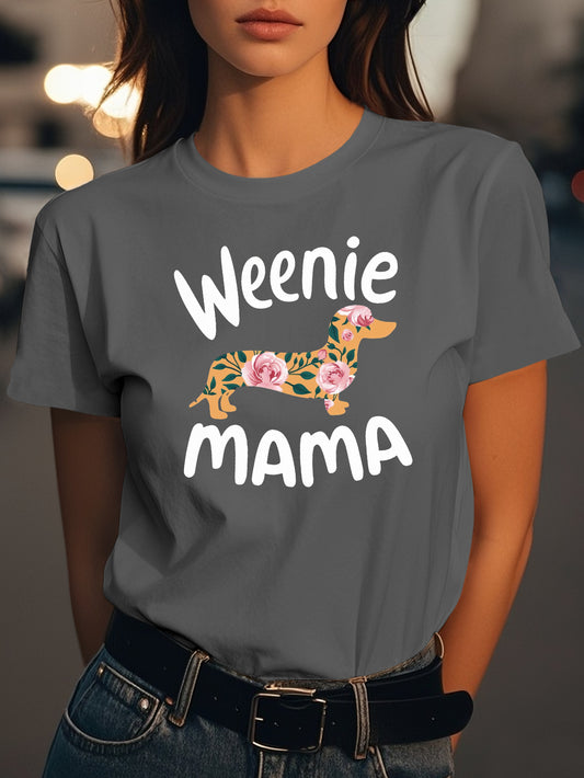 Weenie Mama with Dachshund Fashion women's pure cotton T-shirt short sleeves