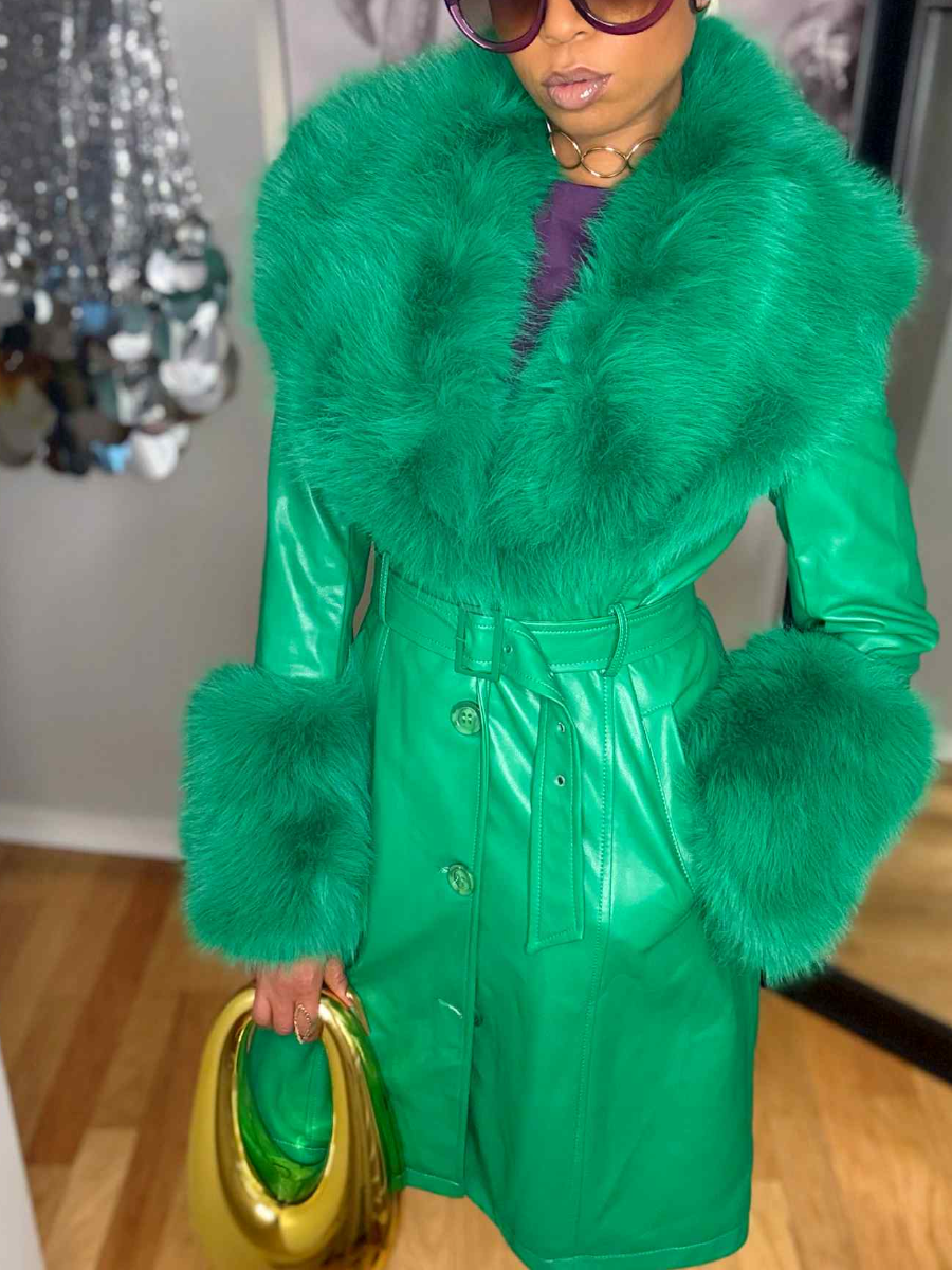 Faux Leather Jacket Fur Coat