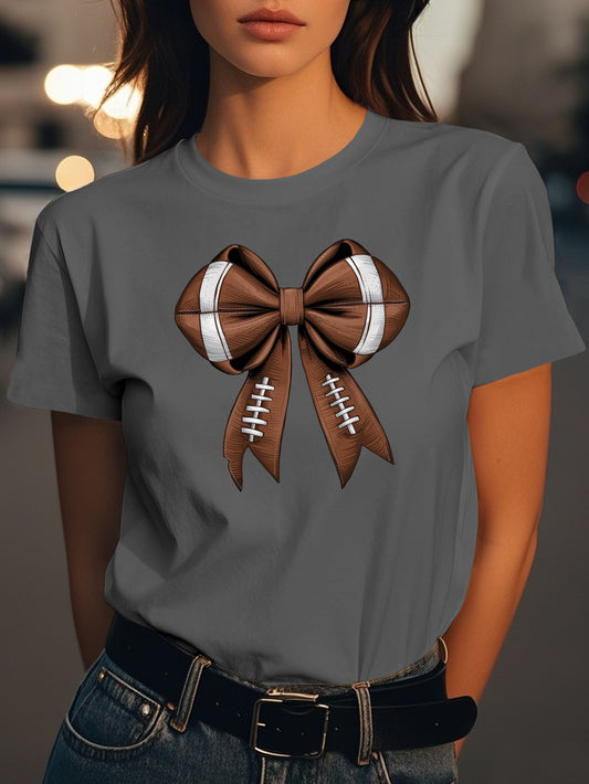 Football bow illustration Fashion women's pure cotton T-shirt short sleeves