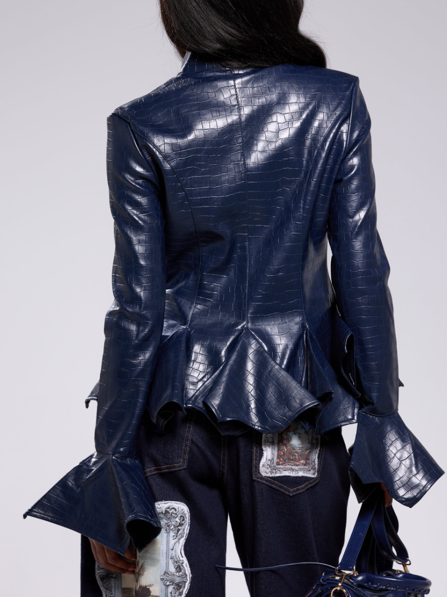 Crocodile-Embossed Faux Leather Jacket