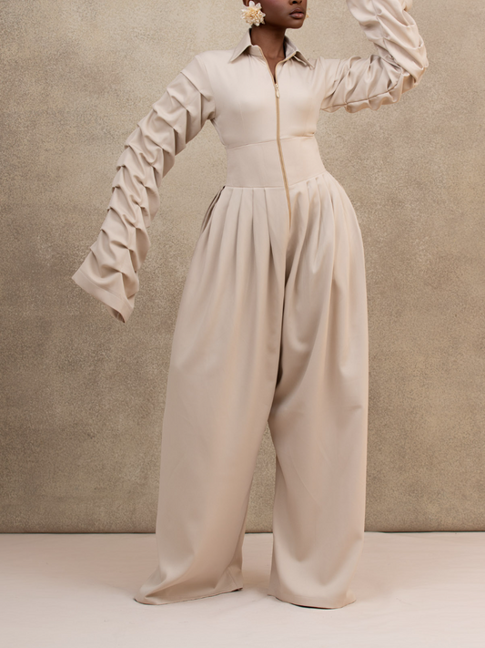 Ruffle-Sleeve Zip Jumpsuit